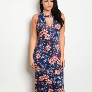 Plus Navy Floral Print Maxi Dress